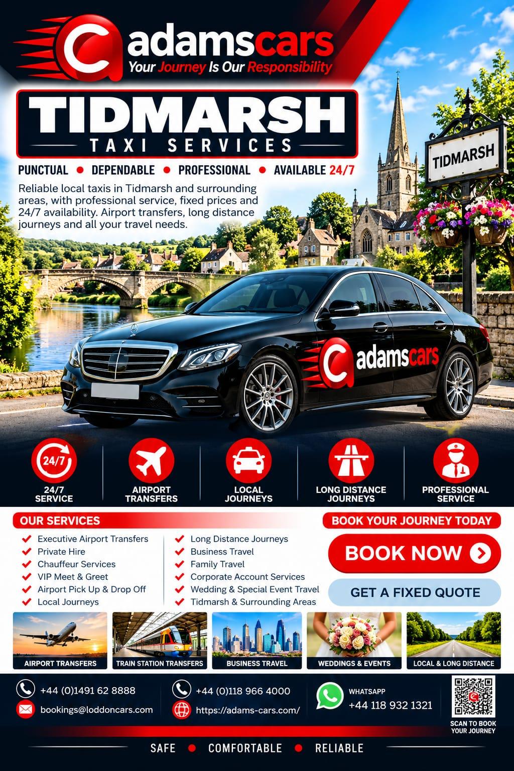 Tidmarsh taxi service by Adam Cars Taxi Company for local journeys, Reading transfers and travel around West Berkshire.