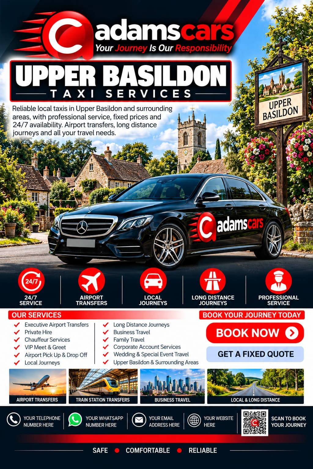 Upper Basildon taxi service by Adam Cars Taxi Company for local journeys and travel to Reading and surrounding West Berkshire destinations.