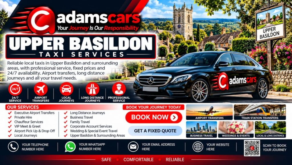 Upper Basildon taxi service by Adam Cars Taxi Company for local journeys and travel to Reading and surrounding West Berkshire destinations.