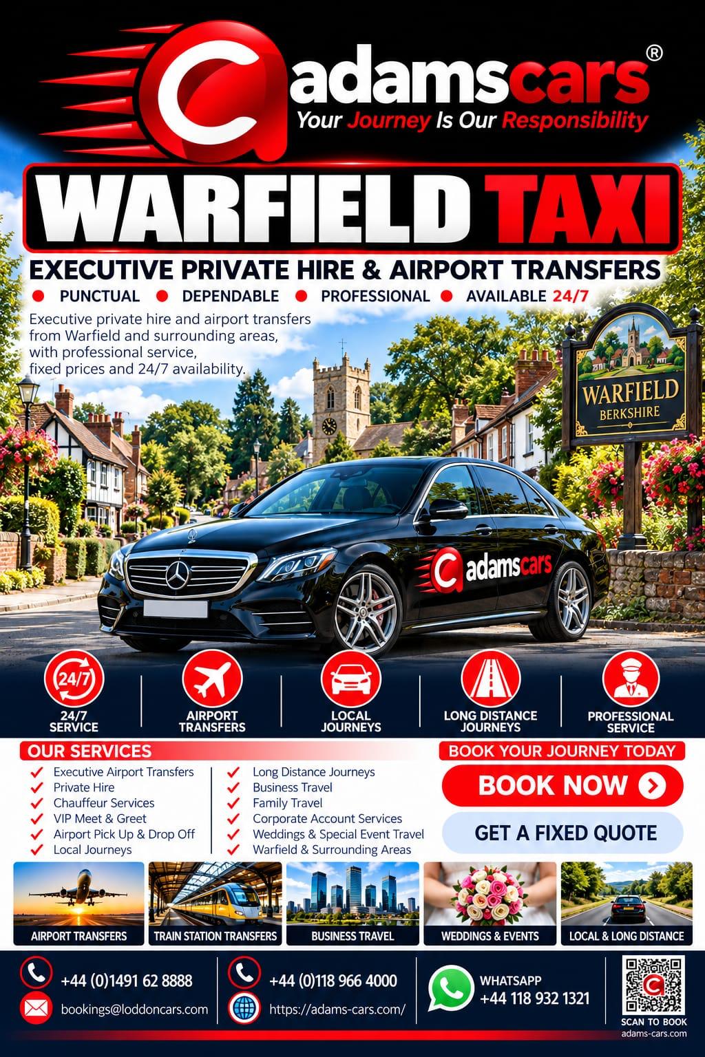 Warfield taxi service in Berkshire by Adam Cars Taxi Company.