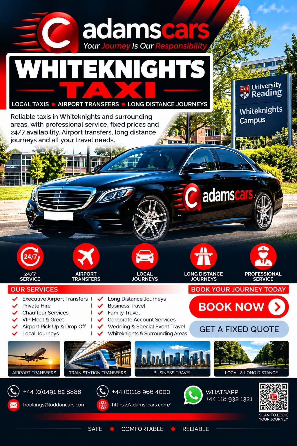 Whiteknights taxi service in Reading by Adam Cars Taxi Company.