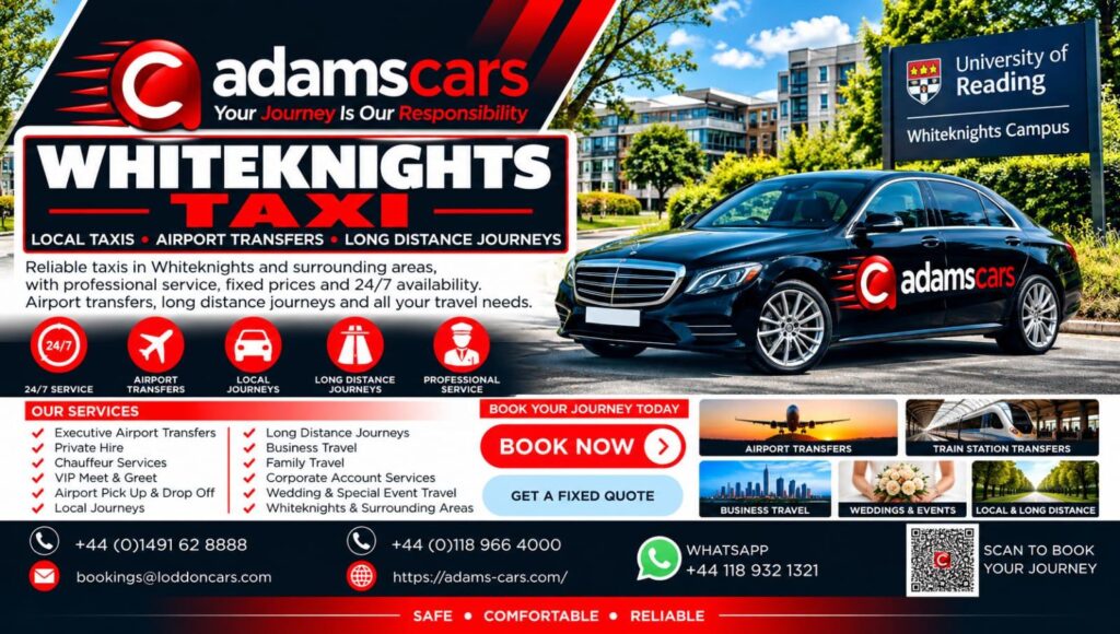 Whiteknights taxi service in Reading by Adam Cars Taxi Company.