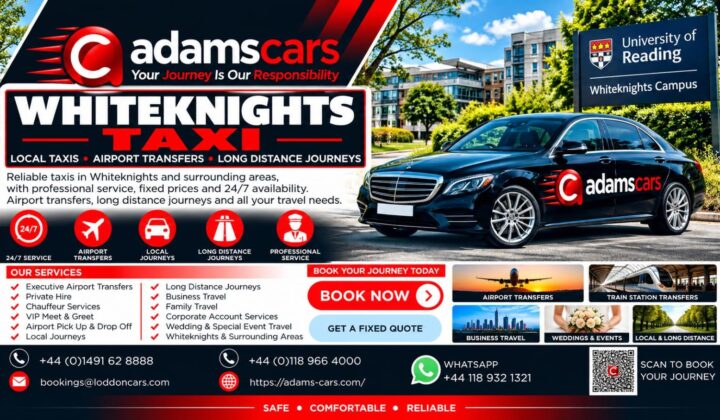 Whiteknights taxi service in Reading by Adam Cars Taxi Company.