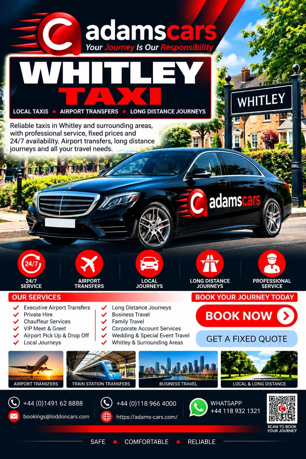 Whitley taxi service in Reading by Adam Cars Taxi Company.