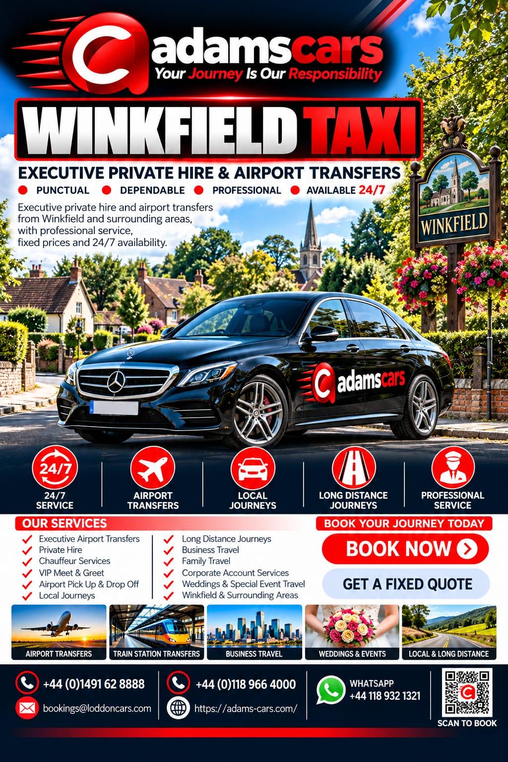 Winkfield taxi service in Berkshire by Adam Cars Taxi Company.