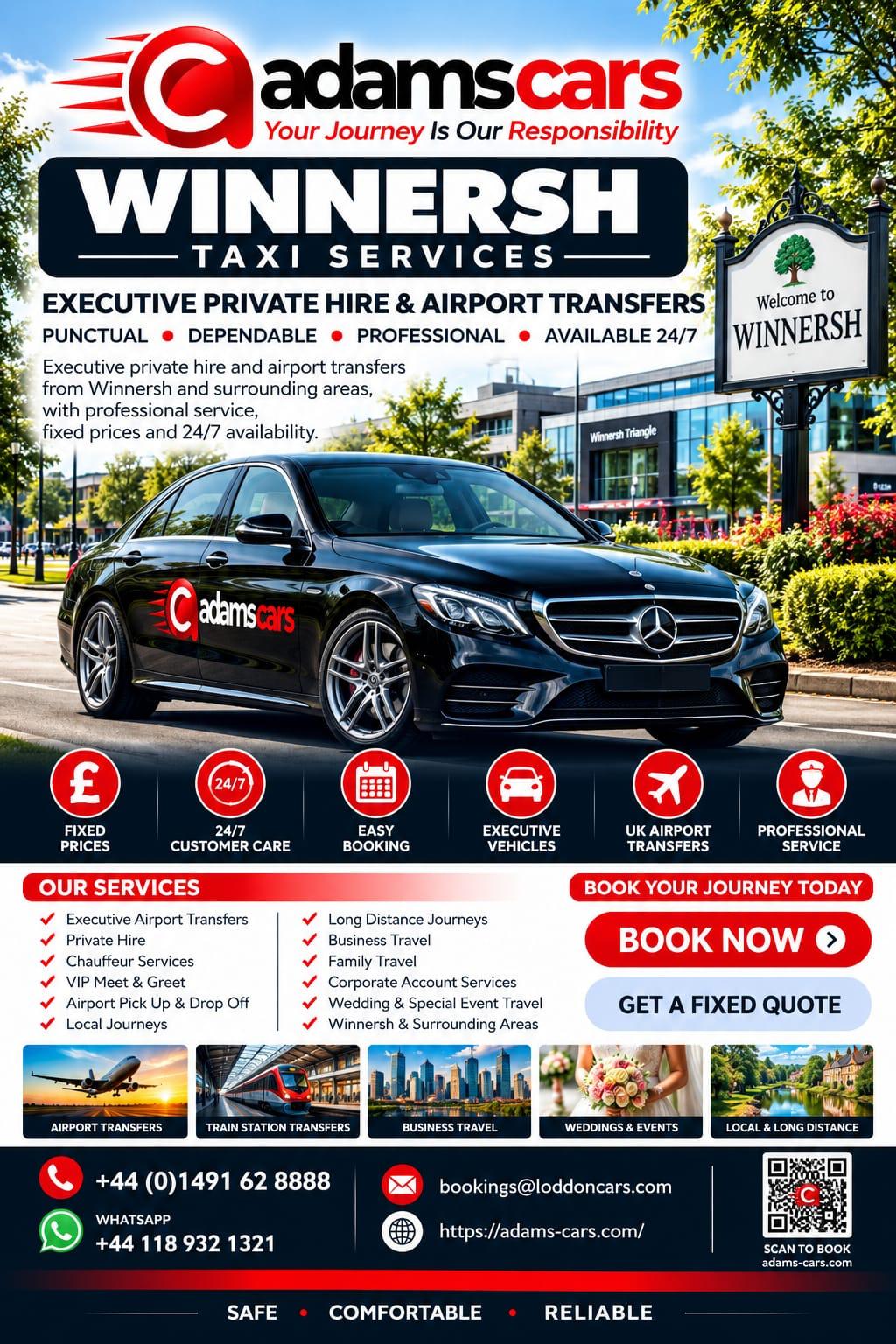 Winnersh taxi service by Adam Cars Taxi Company for local journeys and travel around Berkshire.