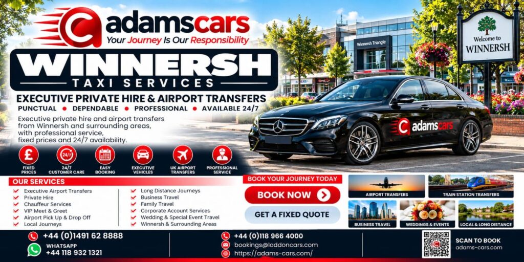 Winnersh taxi service by Adam Cars Taxi Company for local journeys and travel around Berkshire.