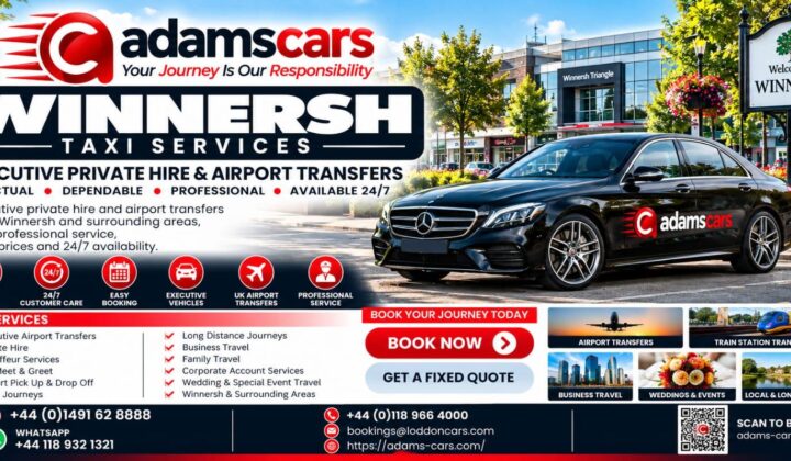 Winnersh taxi service by Adam Cars Taxi Company for local journeys and travel around Berkshire.