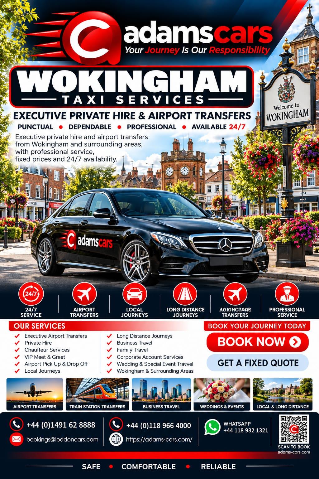 Wokingham taxi service by Adam Cars Taxi Company for local journeys and travel across Berkshire.