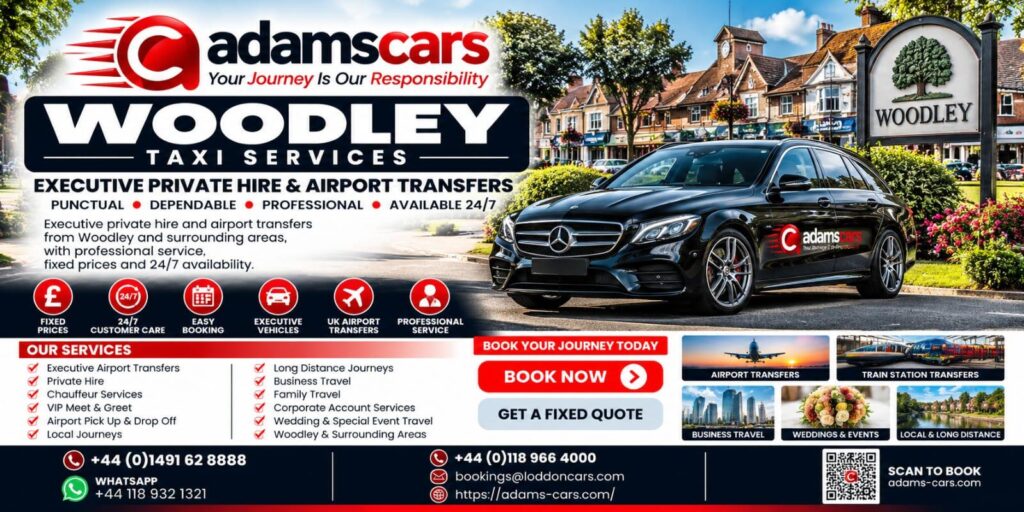 Woodley taxi service by Adam Cars Taxi Company for local journeys and travel around Reading.