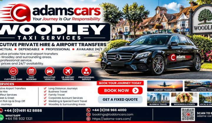 Woodley taxi service by Adam Cars Taxi Company for local journeys and travel around Reading.